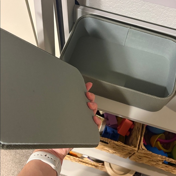 Studio McGee Shagreen Faux Leather Green Textured Storage Boxes - Picture 3 of 4